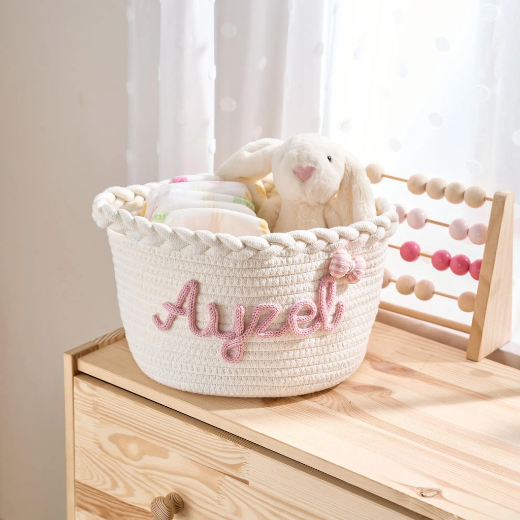 Personalized Woven Basket – Custom Name Storage Basket for Baby Toys, Nursery Organizer or Pet Toy Bin, Handmade Gift HO82 903016