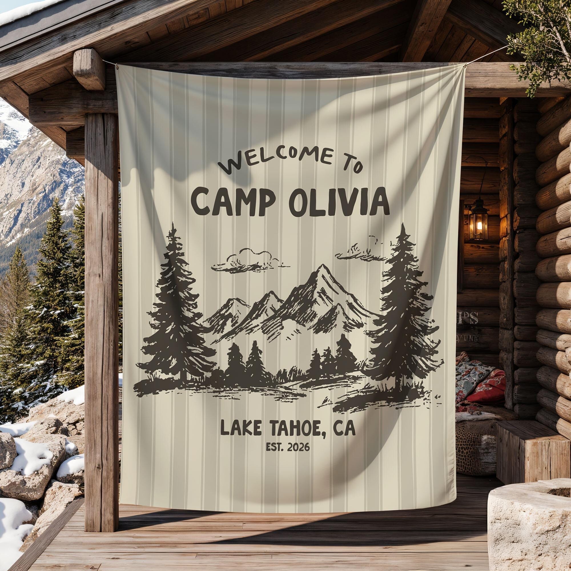 Personalized Welcome To Camp Tapestry Banner - Decorations Camping Decor, Bachelorette Banner HO82 903046