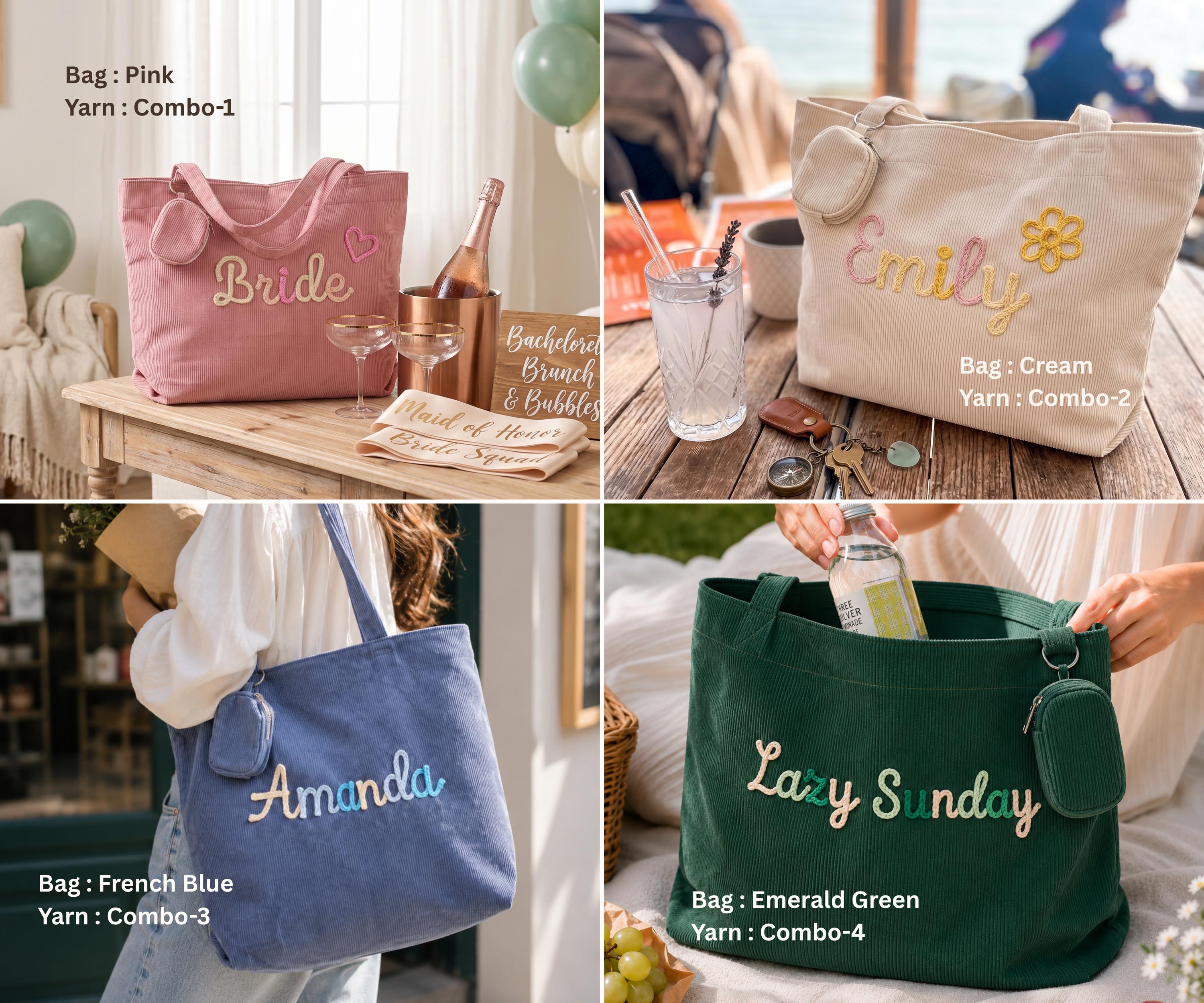 Personalized Corduroy Yarn Tote Bag With Pouch - Bridesmaid, Teacher & Birthday Gift LM32 669305