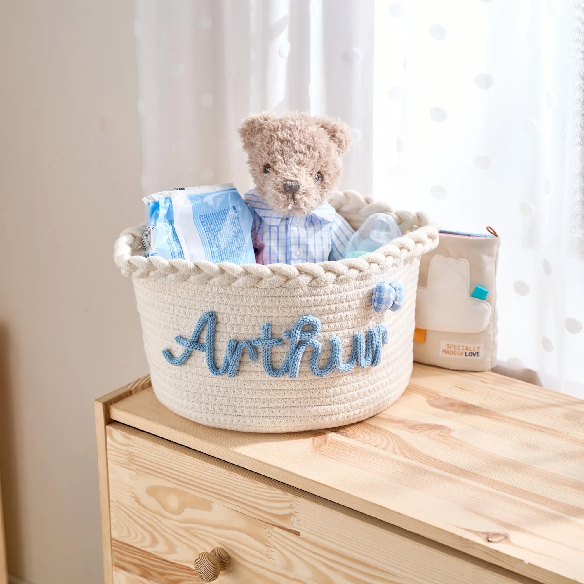 Personalized Woven Basket – Custom Name Storage Basket for Baby Toys, Nursery Organizer or Pet Toy Bin, Handmade Gift HO82 903016
