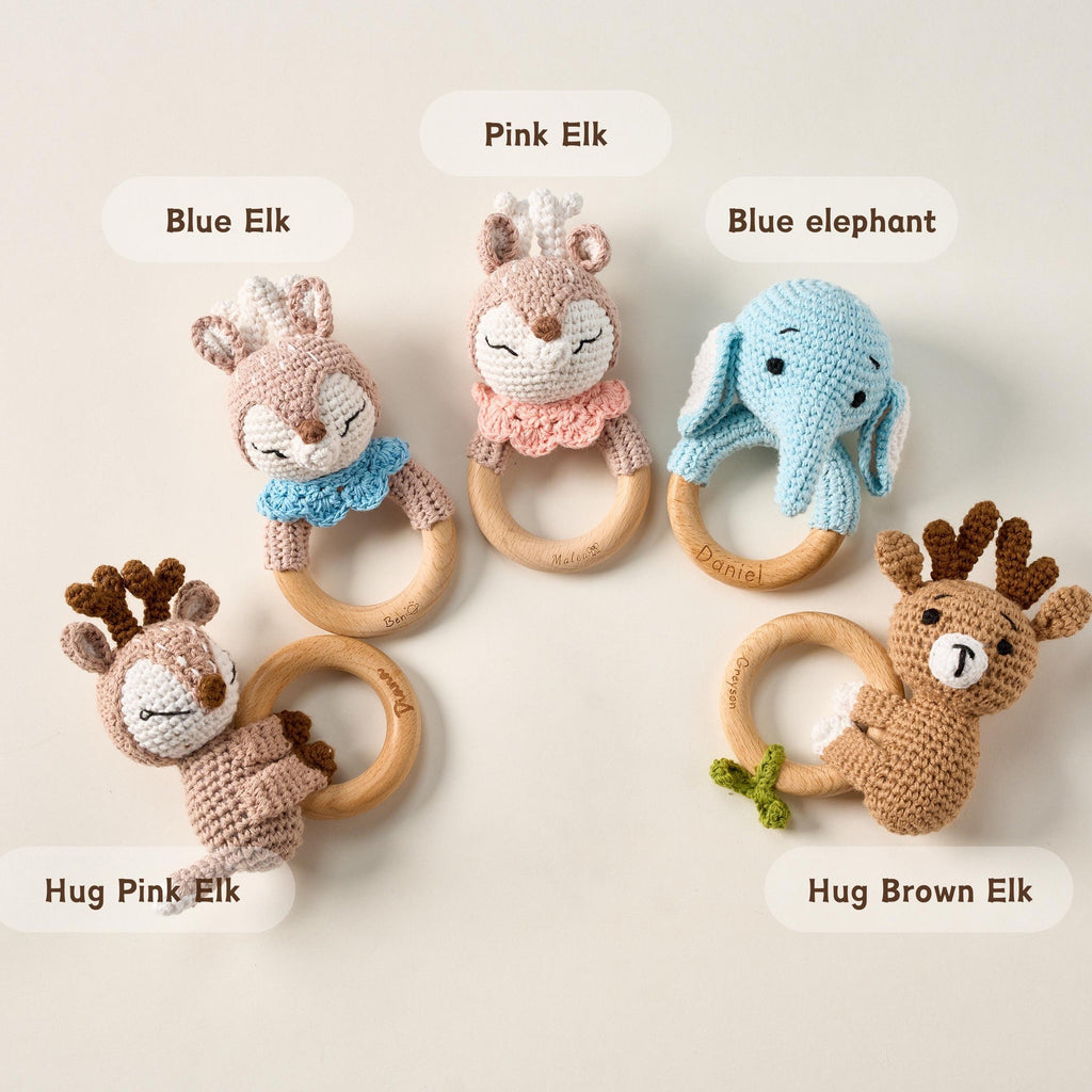 Custom Cute Bear Crochet Baby Rattle Toy with Name - Newborn Gift, Baby Shower Gift LM32 669453
