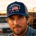 America Flag 1776-2026 250th Anniversary Embroidered Trucker Hat CH07 911926