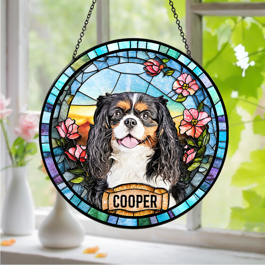 Personalized Dog Portrait Stained Glass Suncatcher, Custom Pet Memorial Stained Glass Photo Suncatcher HO82 903010