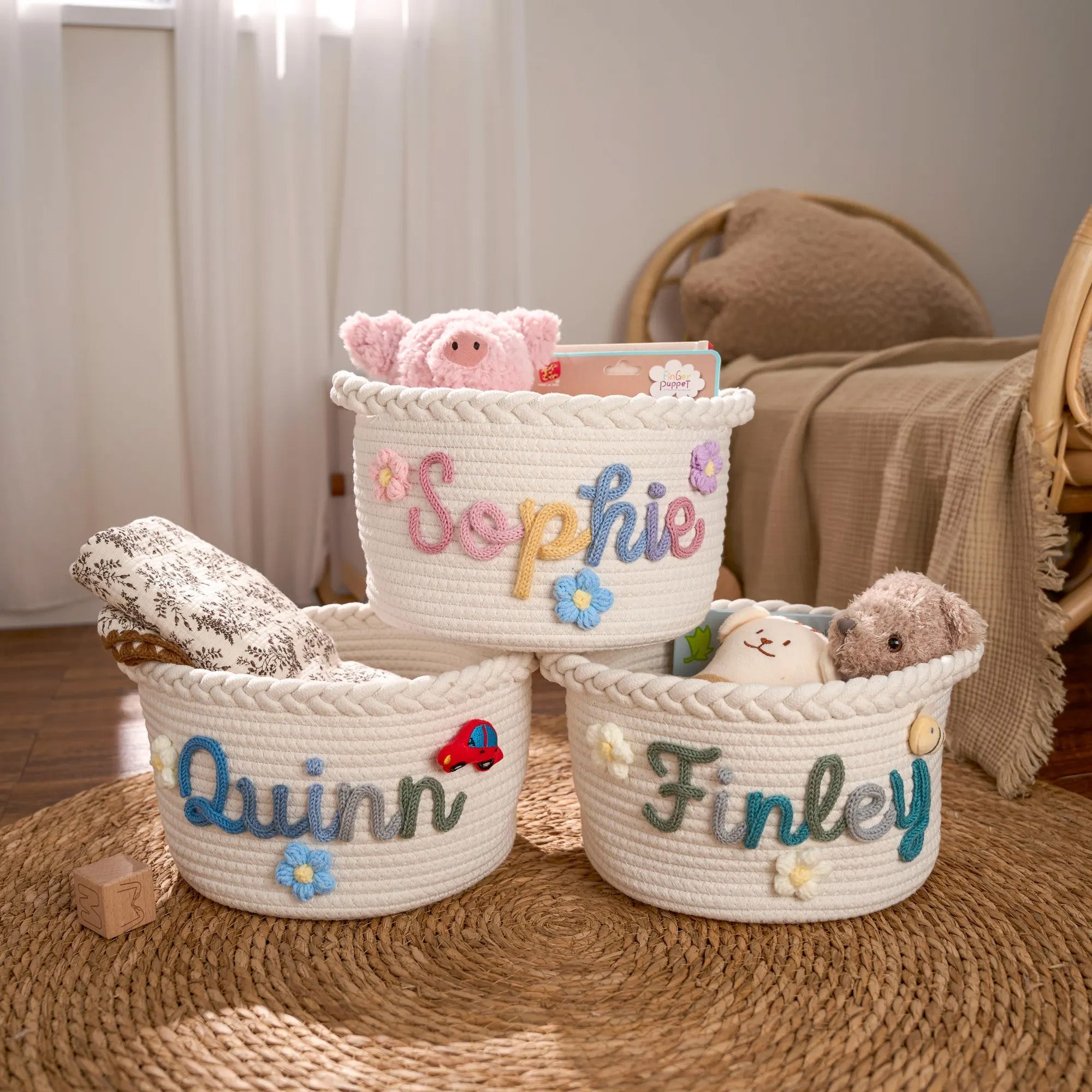Personalized Woven Basket – Custom Name Storage Basket for Baby Toys, Nursery Organizer or Pet Toy Bin, Handmade Gift HO82 903016