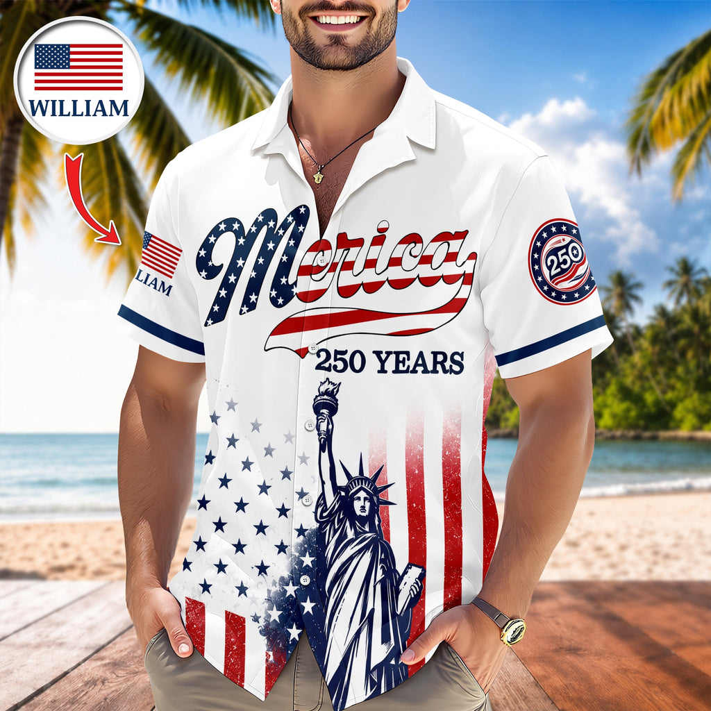 Custom Name USA 250th Anniversary Patriotic Statue of Liberty Merica 250 Baseball Hawaii Shirt HO82 902916