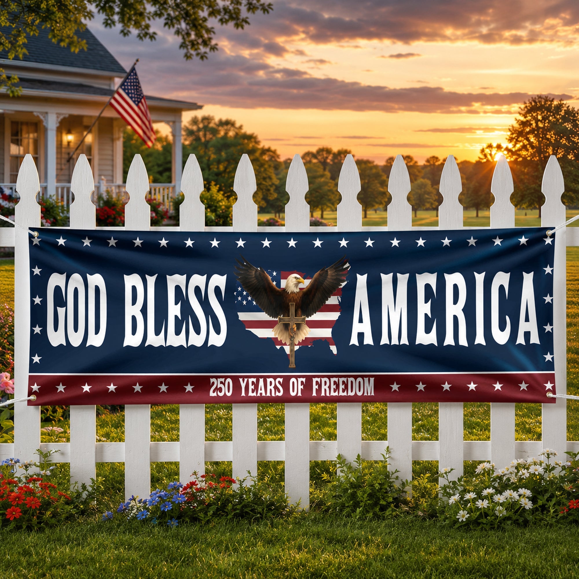 Patriotic 250th Anniversary God Bless America Eagle 1776–2026 Banner HO82 902766