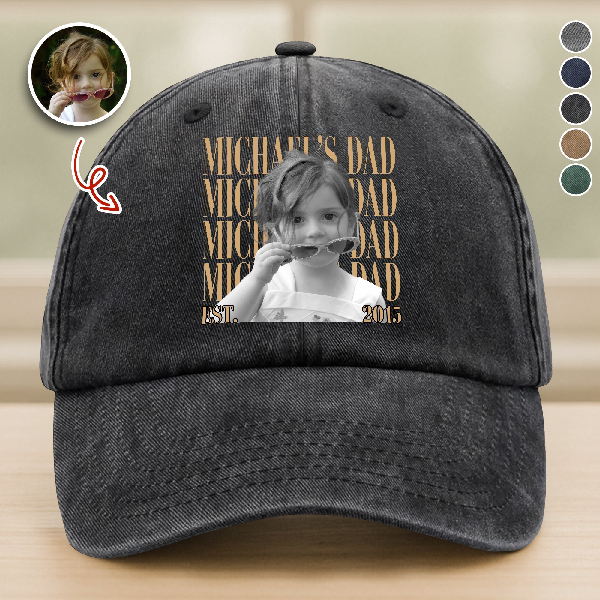 Personalized Vintage Photo Dad, Mom Washed Denim Baseball Cap TH10 170103