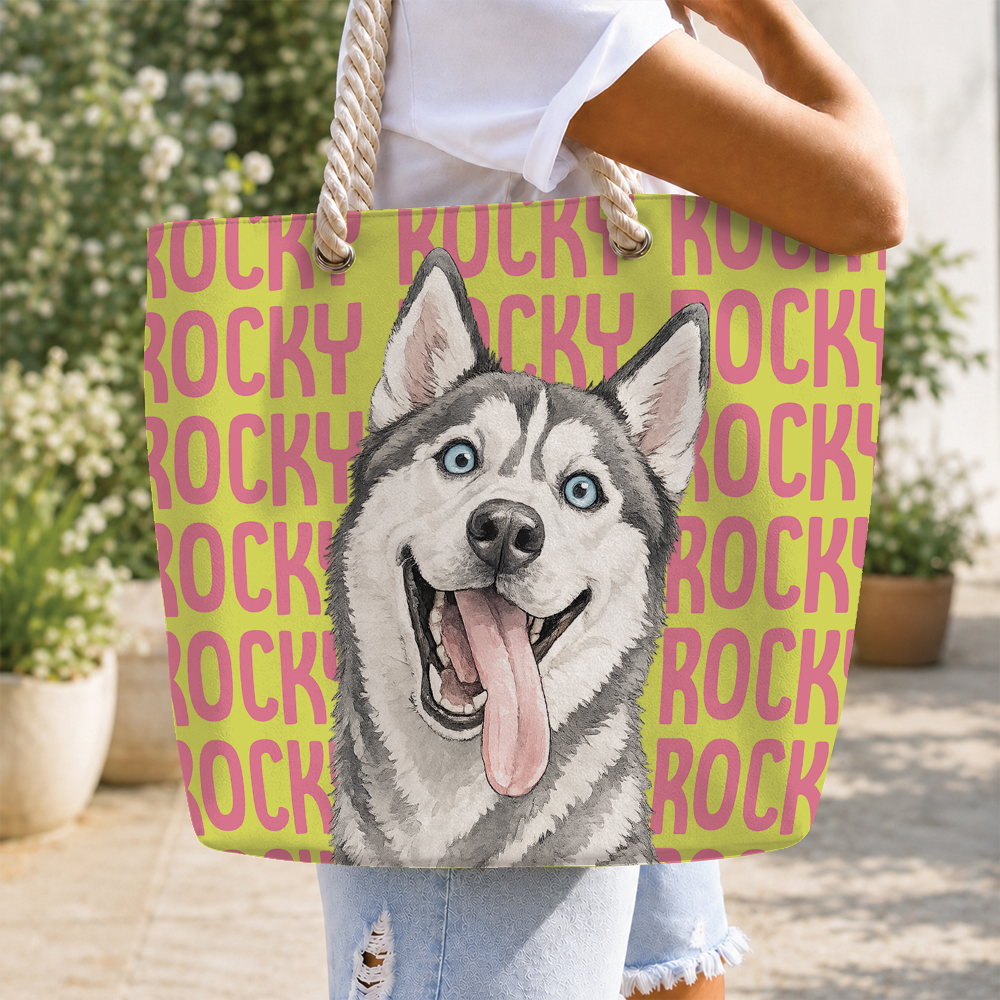 Custom Dog Photo Watercolor Beach Tote Bag - Personalized Gift for Dog Lovers CH07 180130
