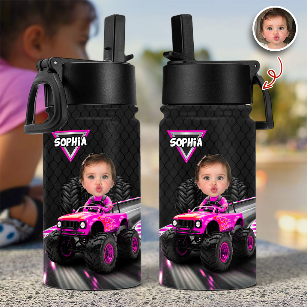 Custom Kid Photo Racing Into Adventure Personalized Kid Water Bottle Back to School Gift HA75 921744