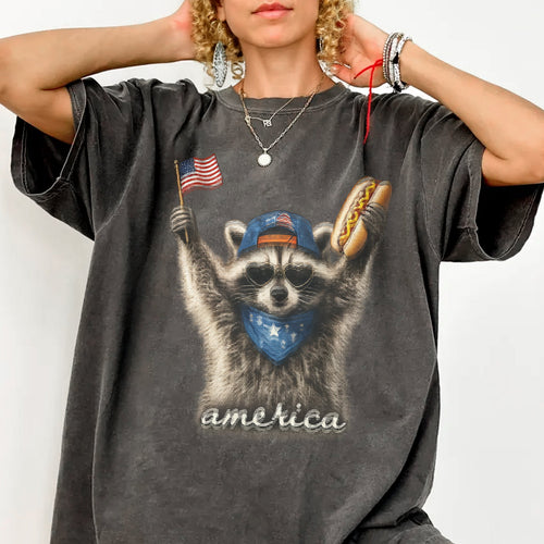 Feral & Free Racoon , 4th of July , USA Independence Day Comfort Shirt TH10 170095
