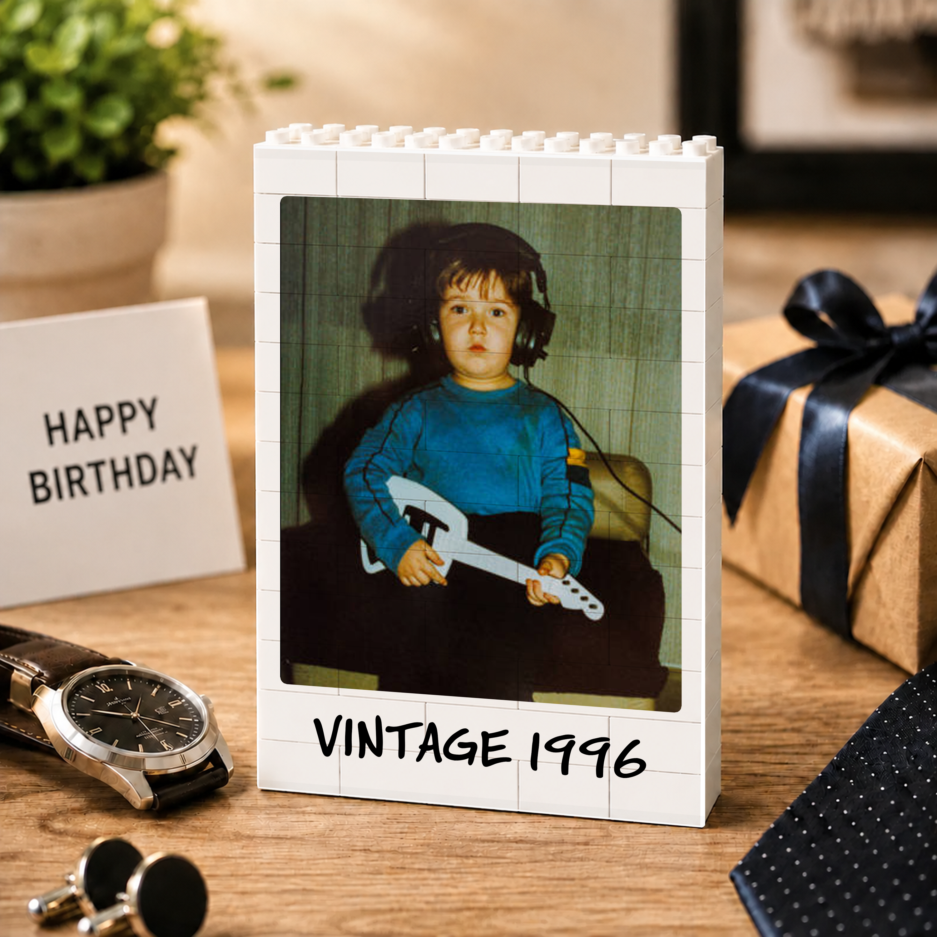Custom Photo Vintage Building Brick Block - Personalized Birthday Gift HA75 921504