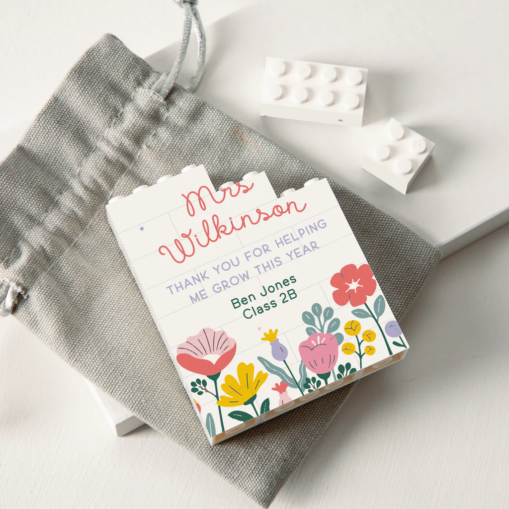 Custom Name Floral Thank You Teacher Building Brick Block TH10 170203