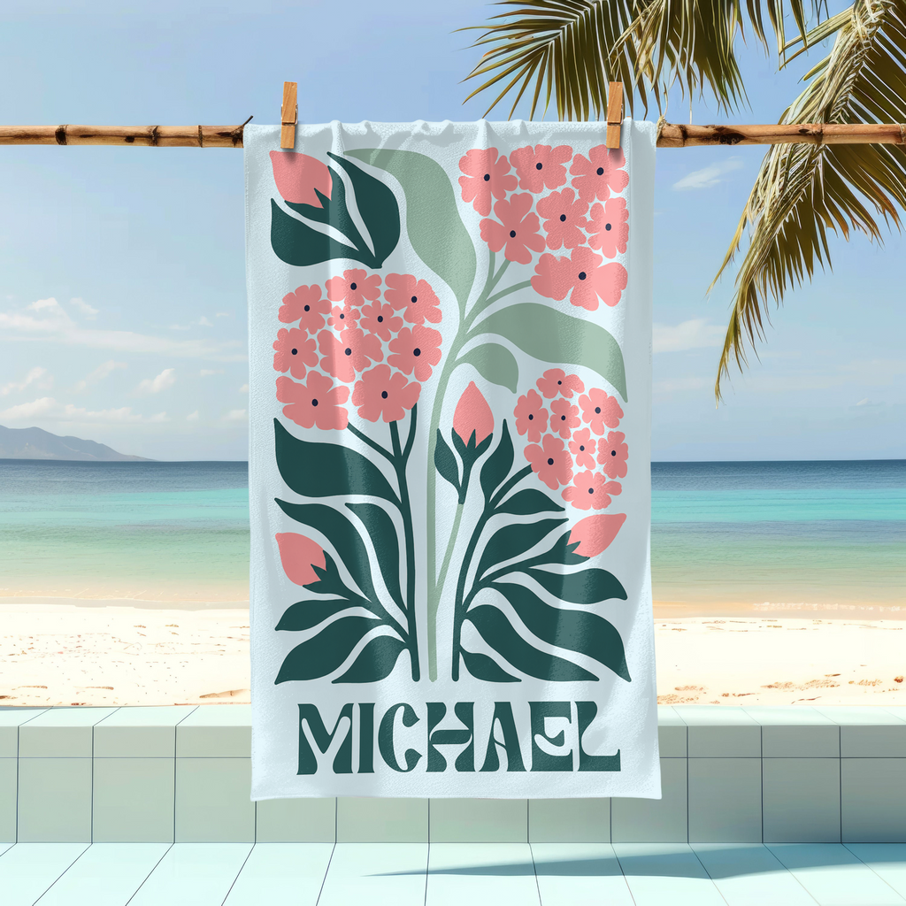Personalized Retro Beach Towel with Name, Groovy Vibes Beach, Retro Floral Towel HO82 902980