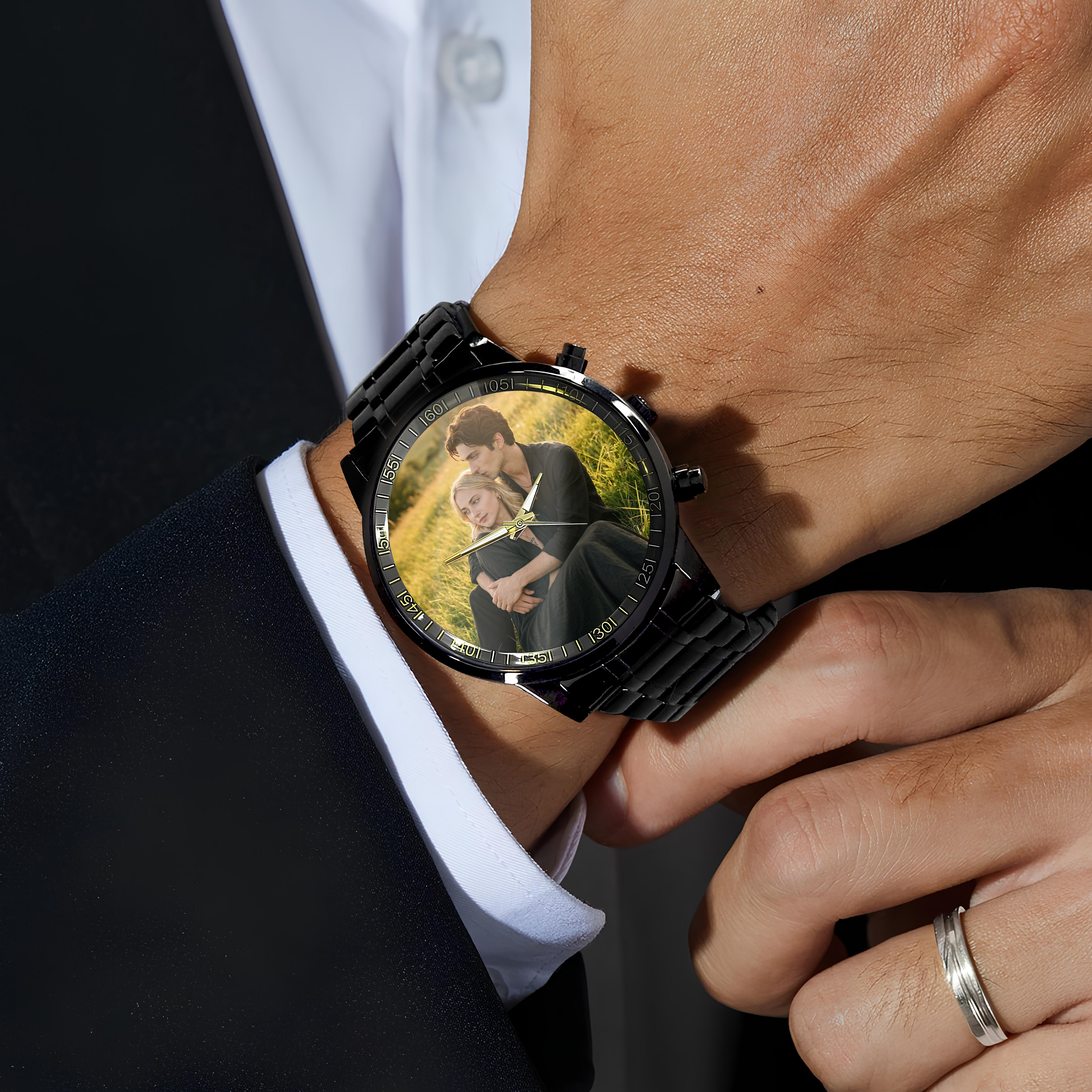 Custom Couple Photo I Love You To The Moon And Back Men's Wrist Watch LM32 669407