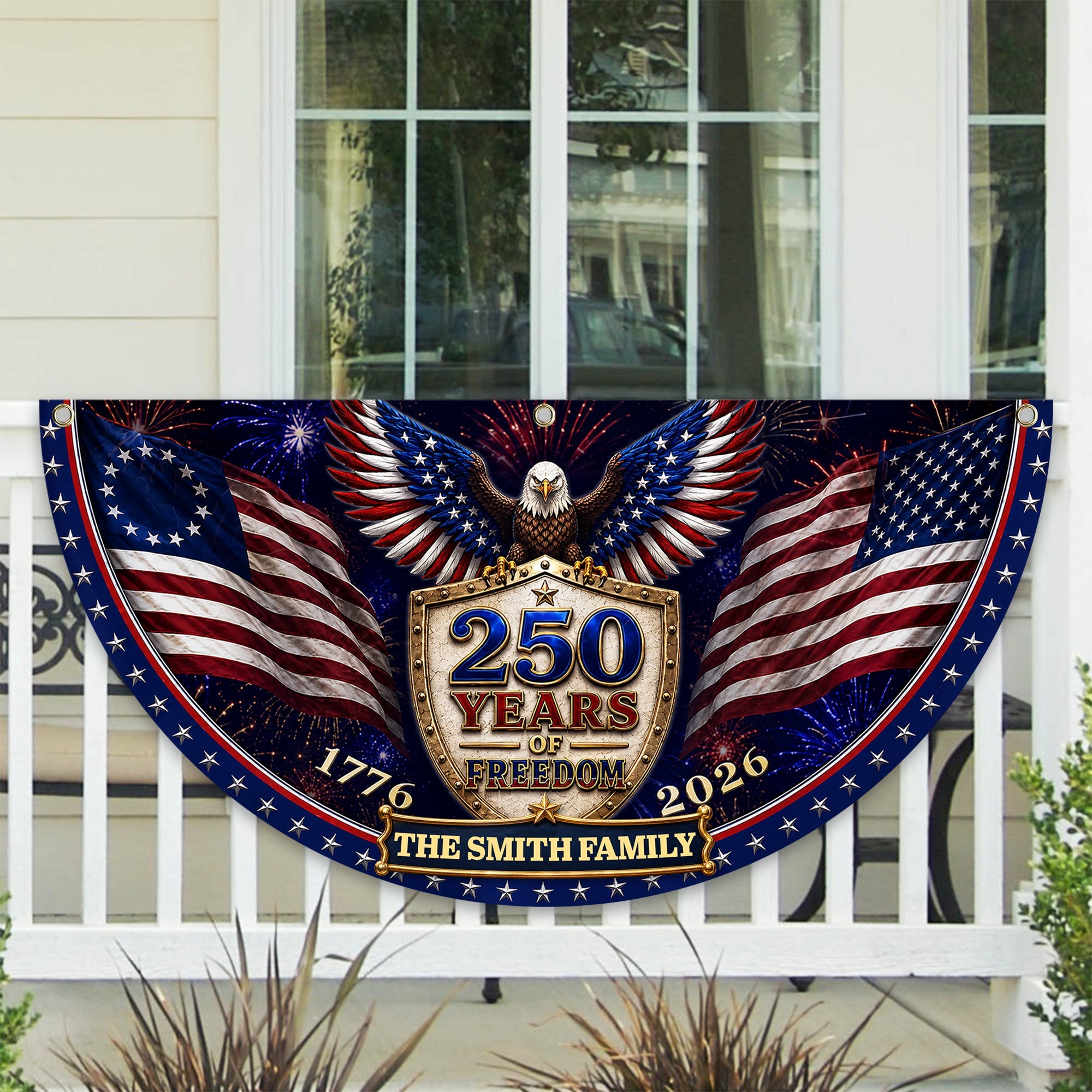 Custom Family Name 250th Birthday Party Patriotic Shield Eagle Non-Pleated Fan Flag CH07 911692
