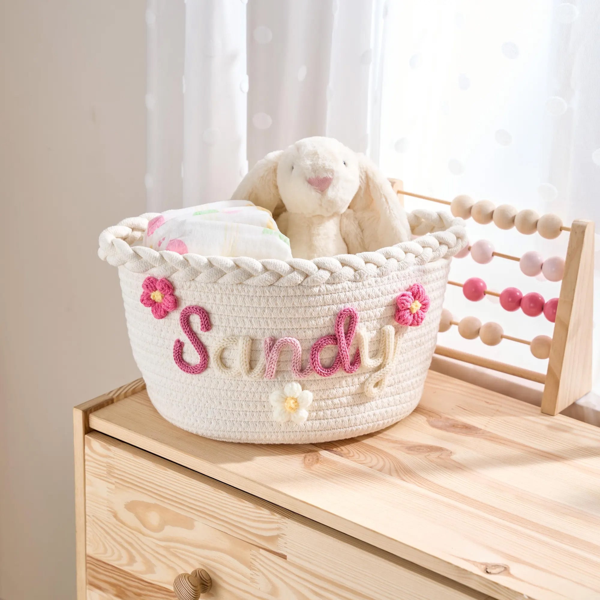 Personalized Woven Basket – Custom Name Storage Basket for Baby Toys, Nursery Organizer or Pet Toy Bin, Handmade Gift HO82 903016