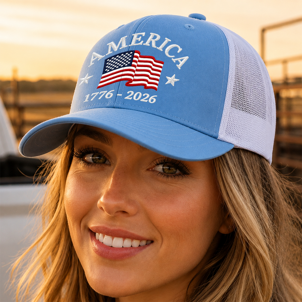 America Flag 1776-2026 250th Anniversary Embroidered Trucker Hat CH07 911926