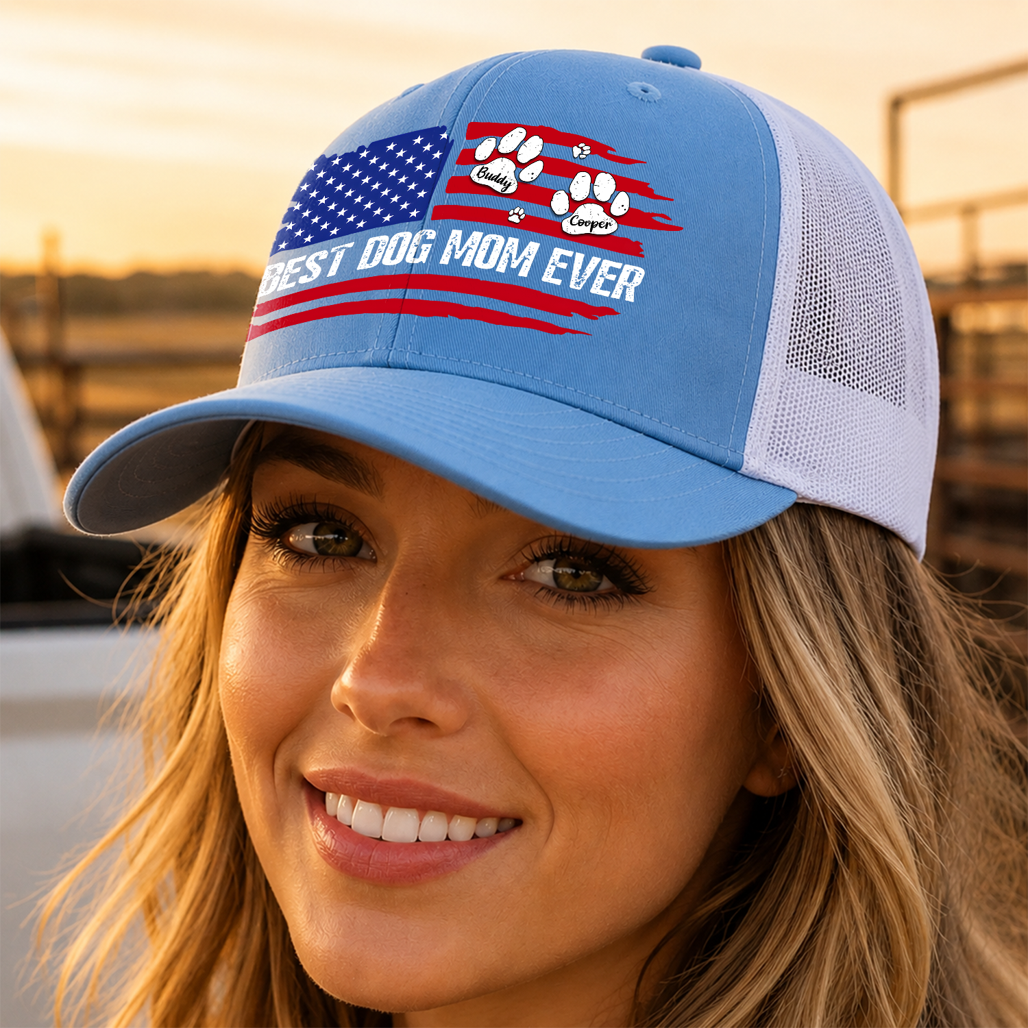 Personalized Best Dog Dad, Dog Mom Ever America Flag Trucker Hat For Dog Lover TH10 170267