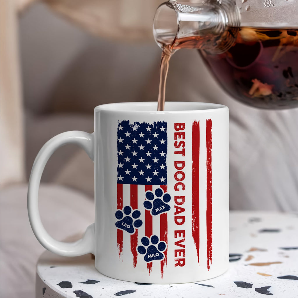 Custom Name Best Dog Dad, Dog Mom Ever American Flag Back White Mug TH10 169927