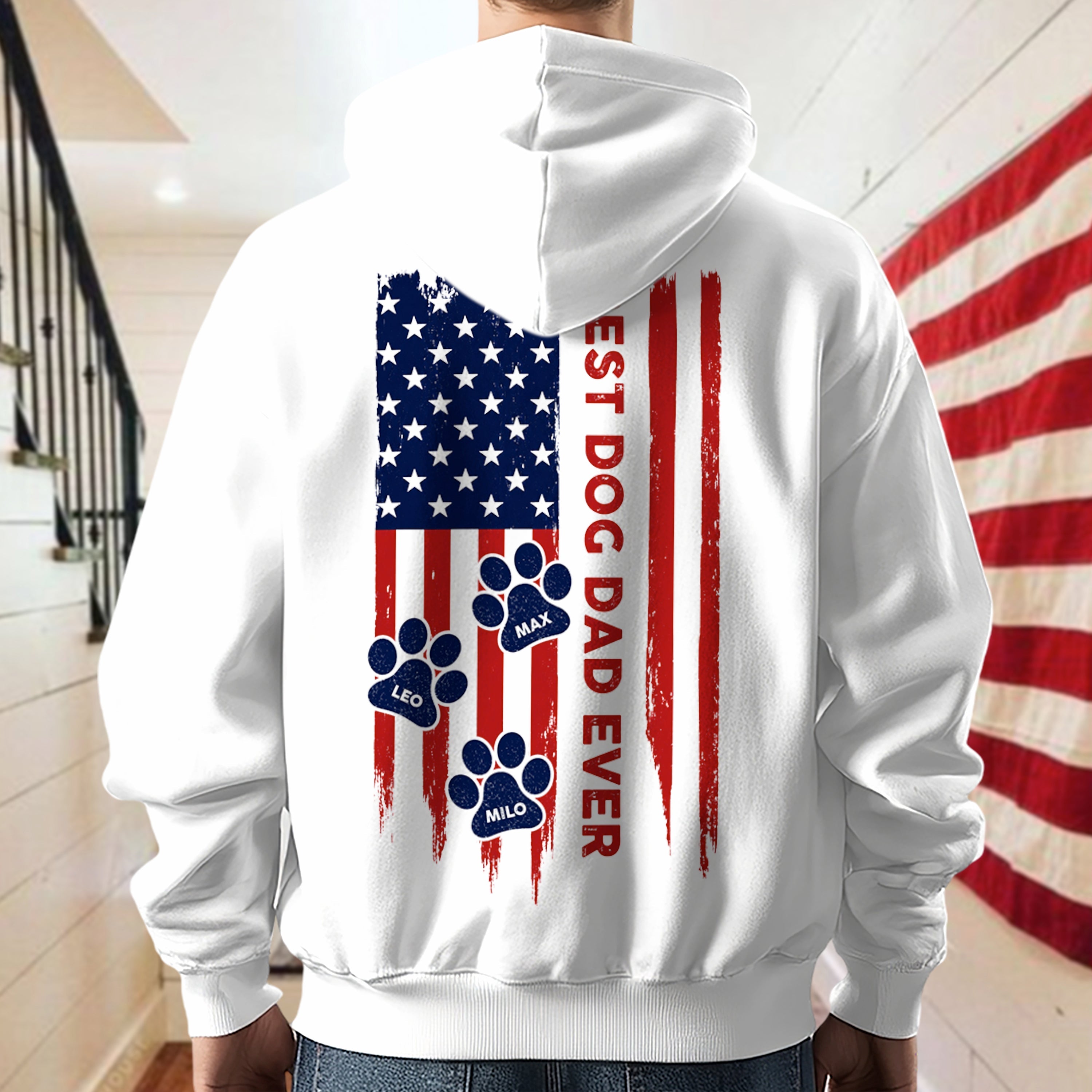 Custom Name Best Dog Dad, Dog Mom Ever American Flag Back Bright Shirt TH10 169833
