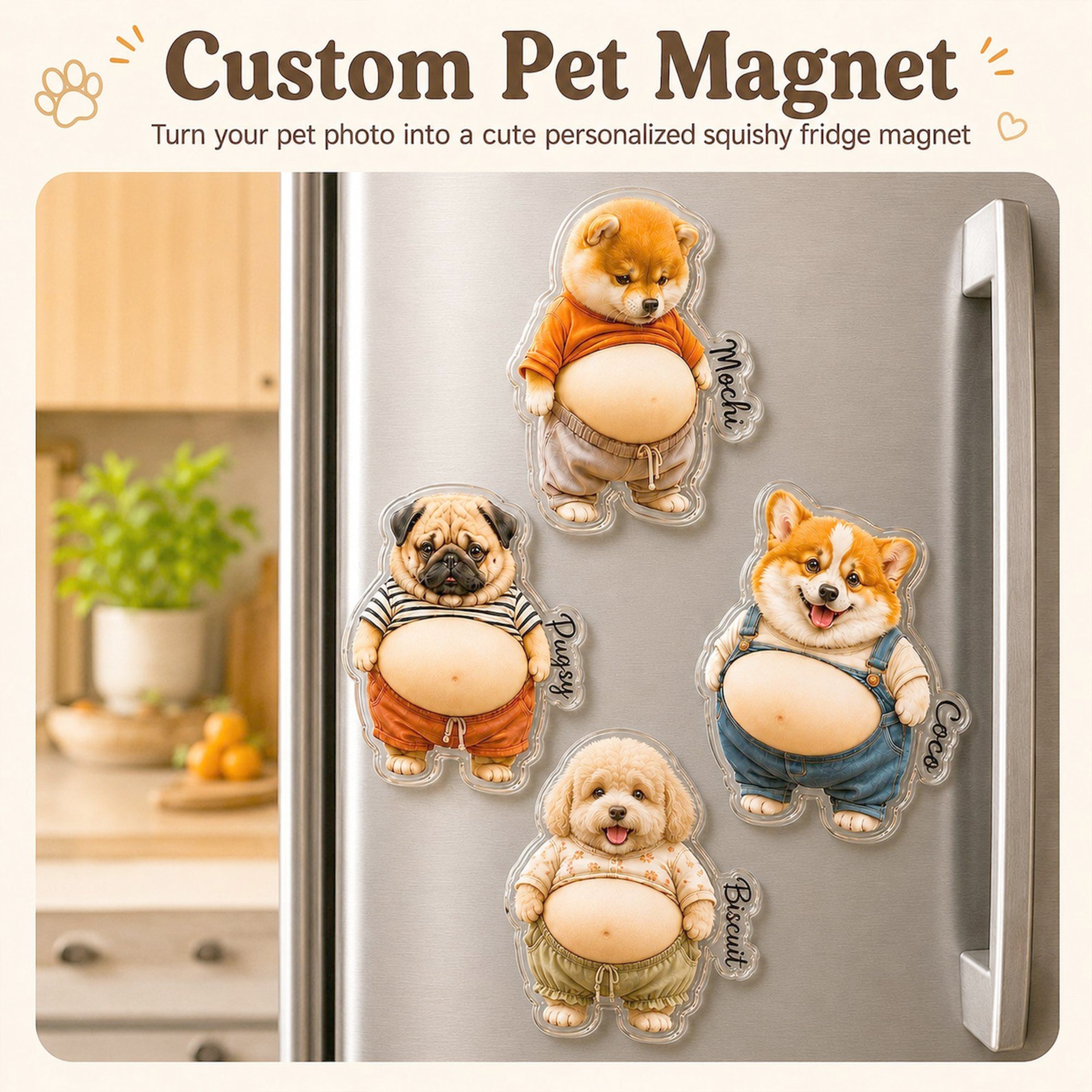 Custom Photo Dog & Cat Belly Mochi Squishy Fridge Magnet, Cute Squeeze Toys CH07 911904