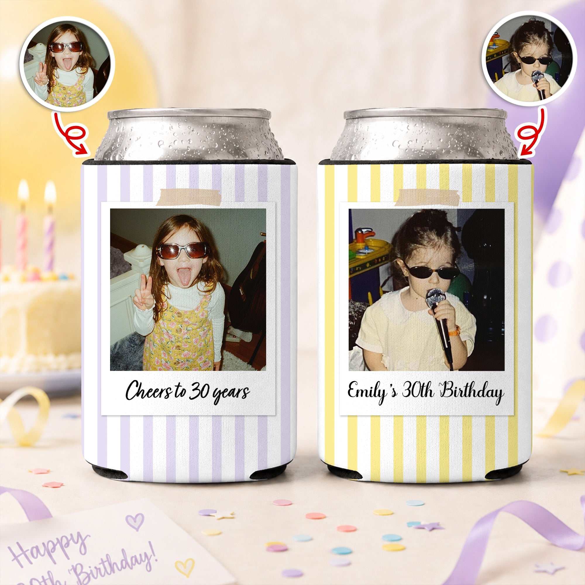 Personalized Childhood Photo Birthday Can Cooler, Custom Photo Birthday Can Coolers, Birthday Drink Holder HO82 903008