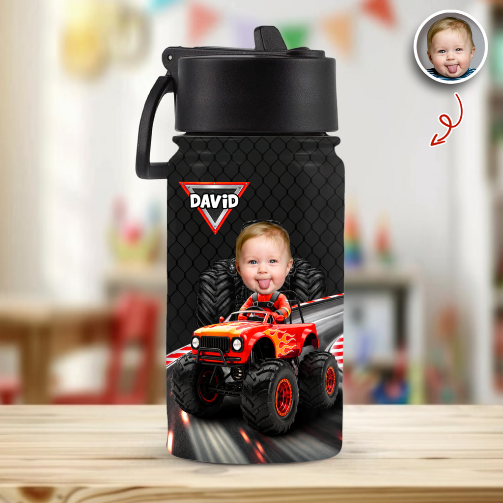 Custom Kid Photo Racing Into Adventure Personalized Kid Water Bottle Back to School Gift HA75 921744