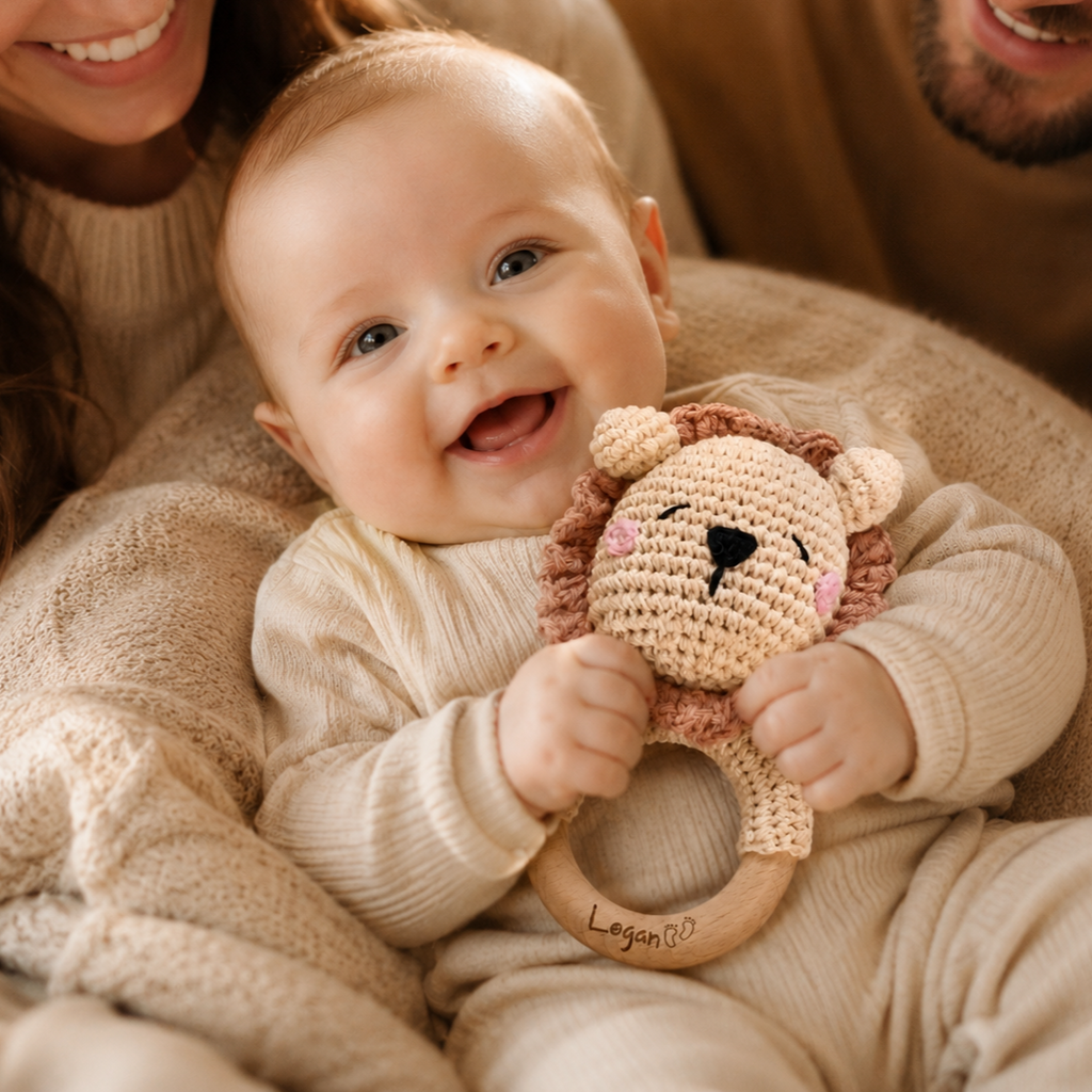 Custom Cute Bear Crochet Baby Rattle Toy with Name - Newborn Gift, Baby Shower Gift LM32 669453