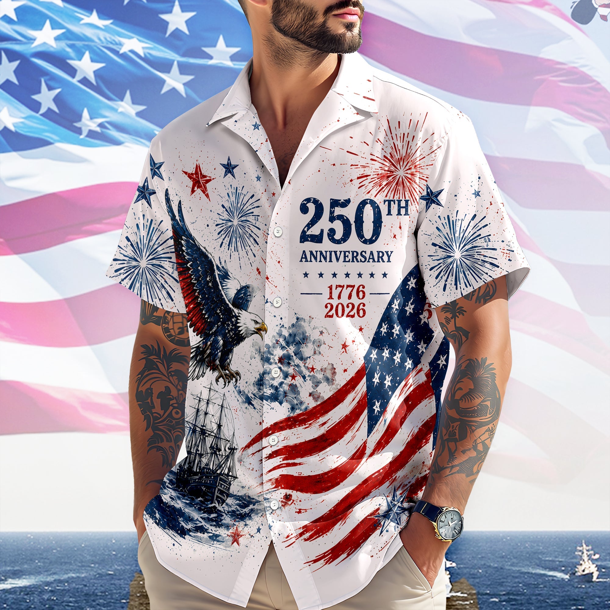 Personalized US 250th Anniversary 1776-2026 Patriotic Hawaii Shirt Gifts for Independence Day HA75 921604