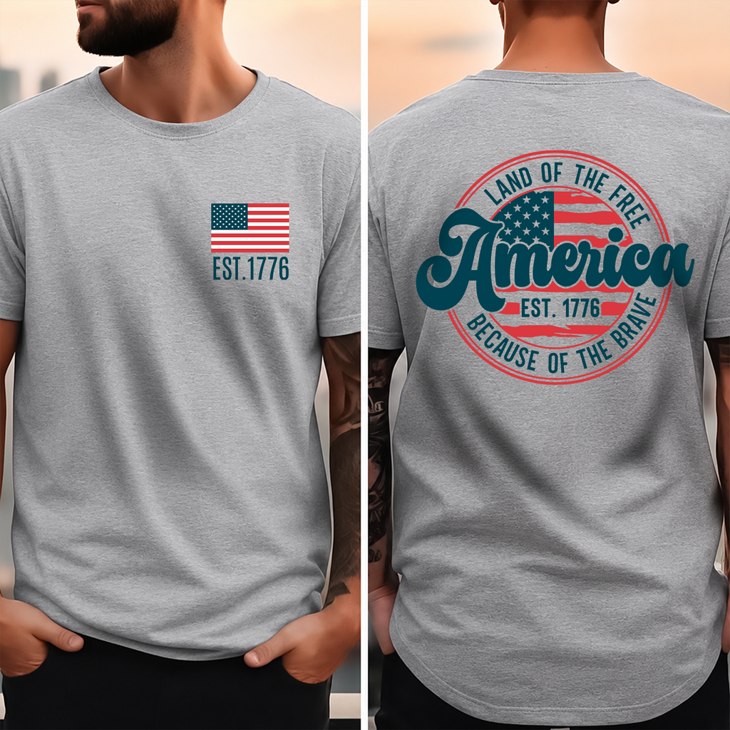 America Est. 1776 Land Of The Free Because Of The Brave Front & Back Dark Shirt LM32 669239