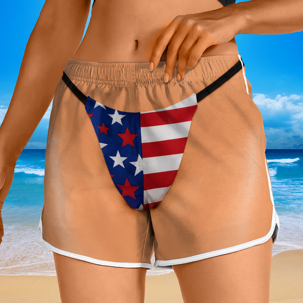 Funny Sexy Women's Beach Short USA Flag Funny Swim Trunks CH07 180142