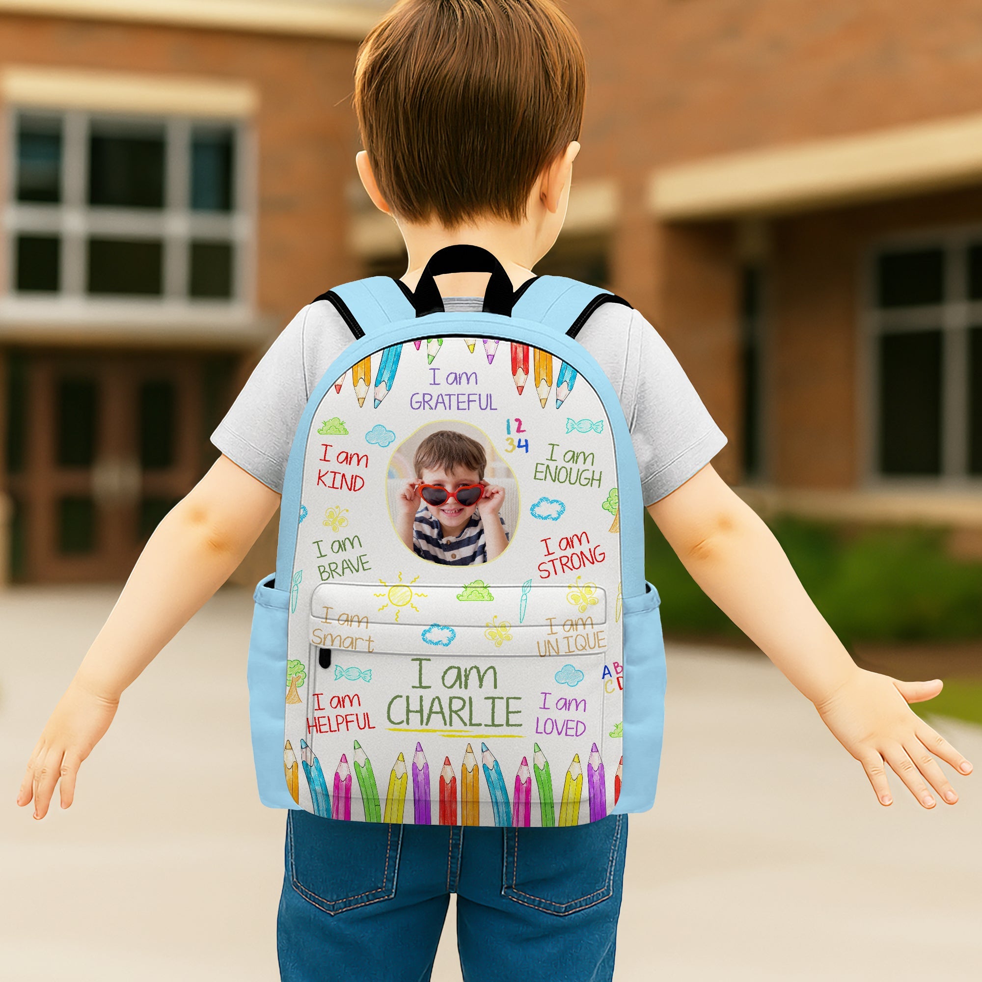 Personalized Kid Photo I Am Kind Smart Loved Affirmations Backpack For Kids HA75 921658