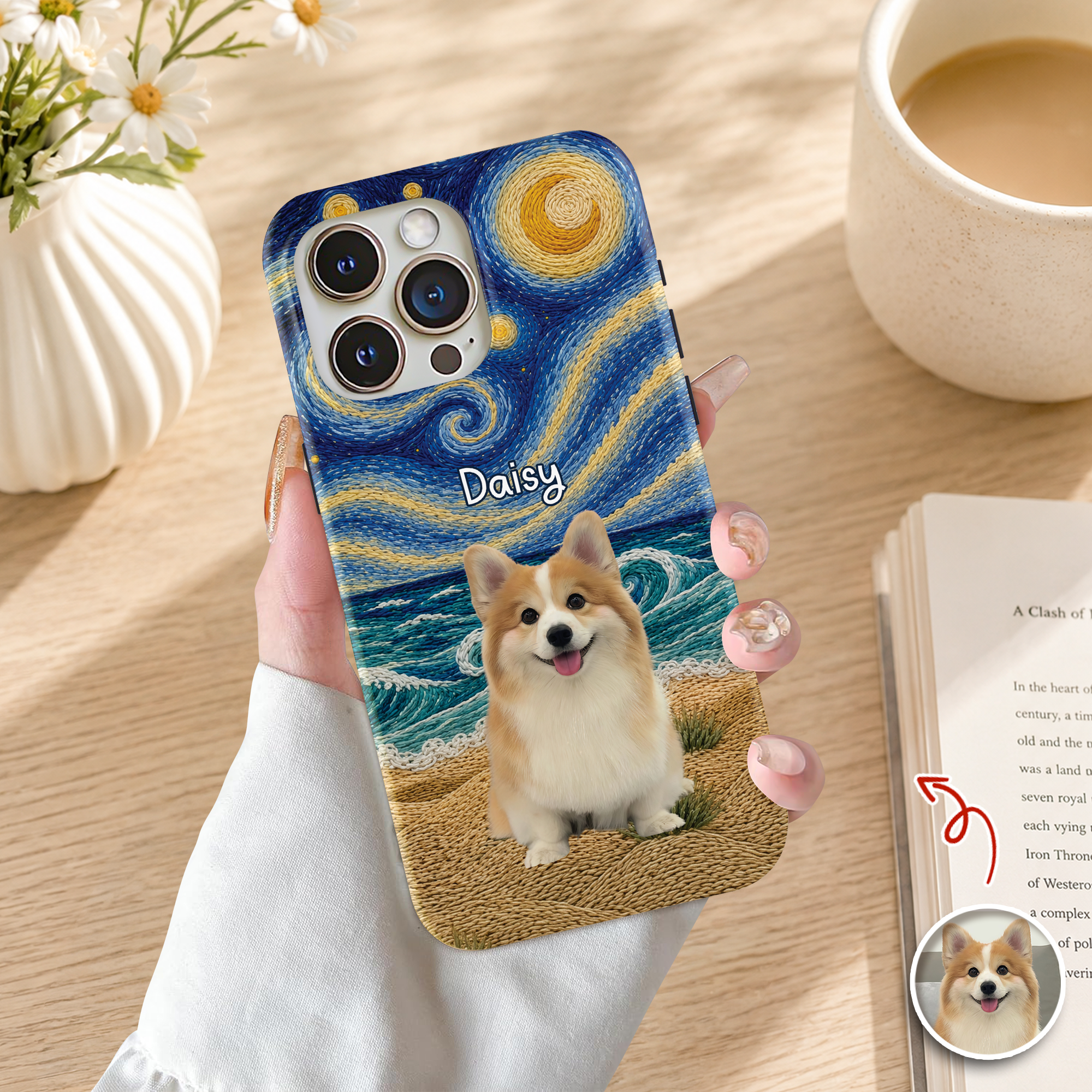 Personalized Dog Cat Phone Case, Custom Pet Portrait & Name, Artistic Starry Night Gift TH10 170397