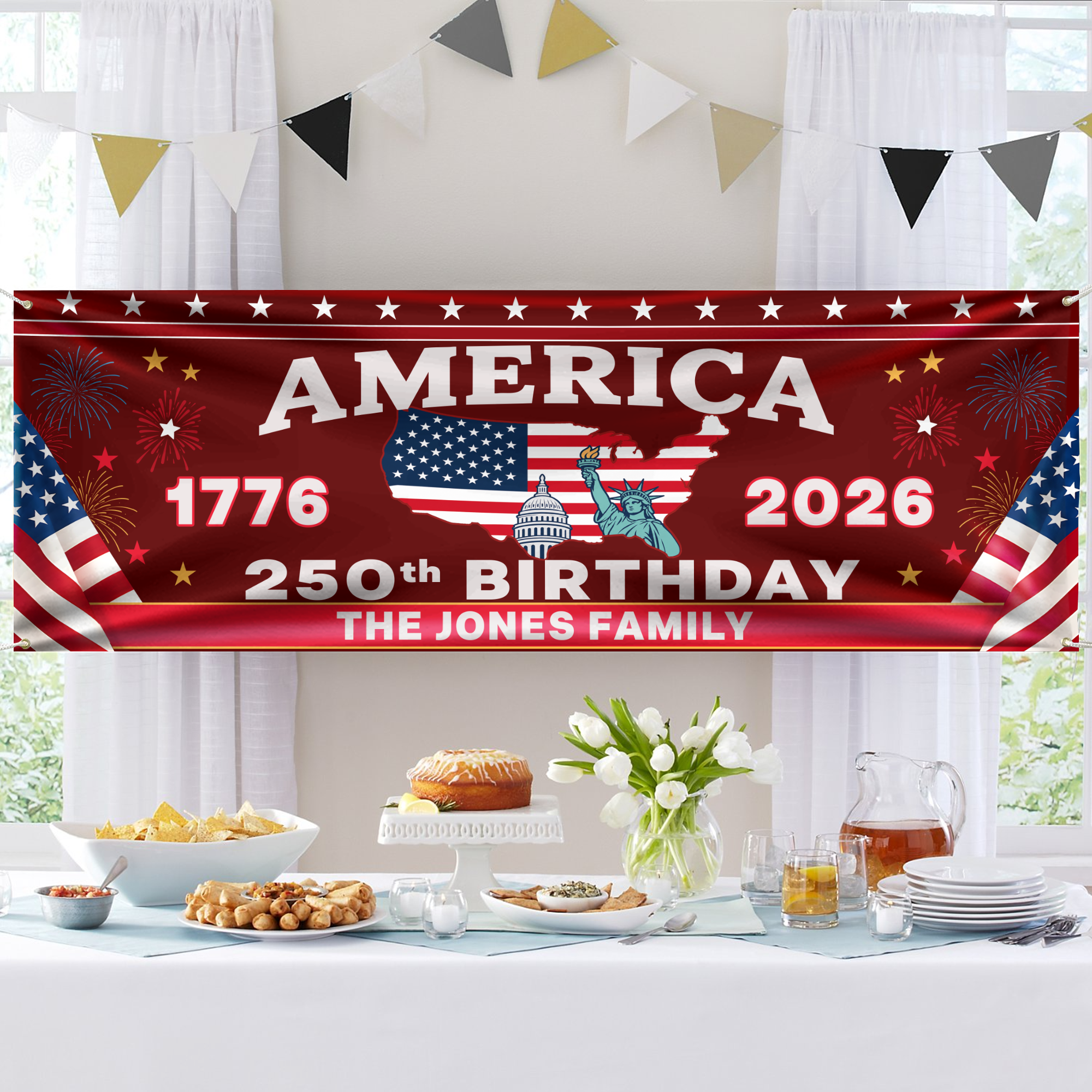 Custom 250th Anniversary America Banner 1776-2026, USA Patriotic Garden Flag, Independence Day Party Decor LM32 669279