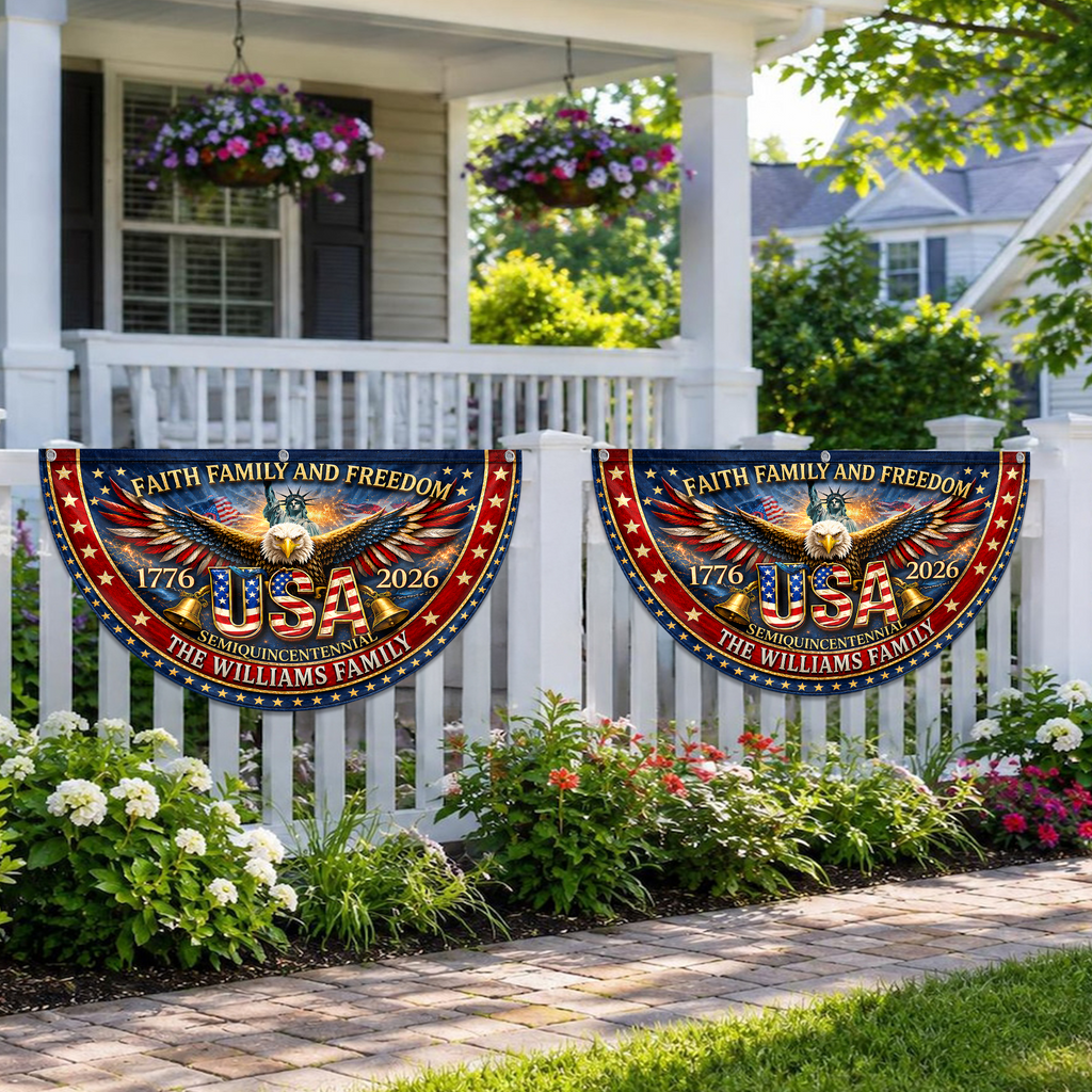 Custom Name American Flag Eagle 250th Anniversary 1776-2026 Non-Pleated Fan Flag LM32 669339
