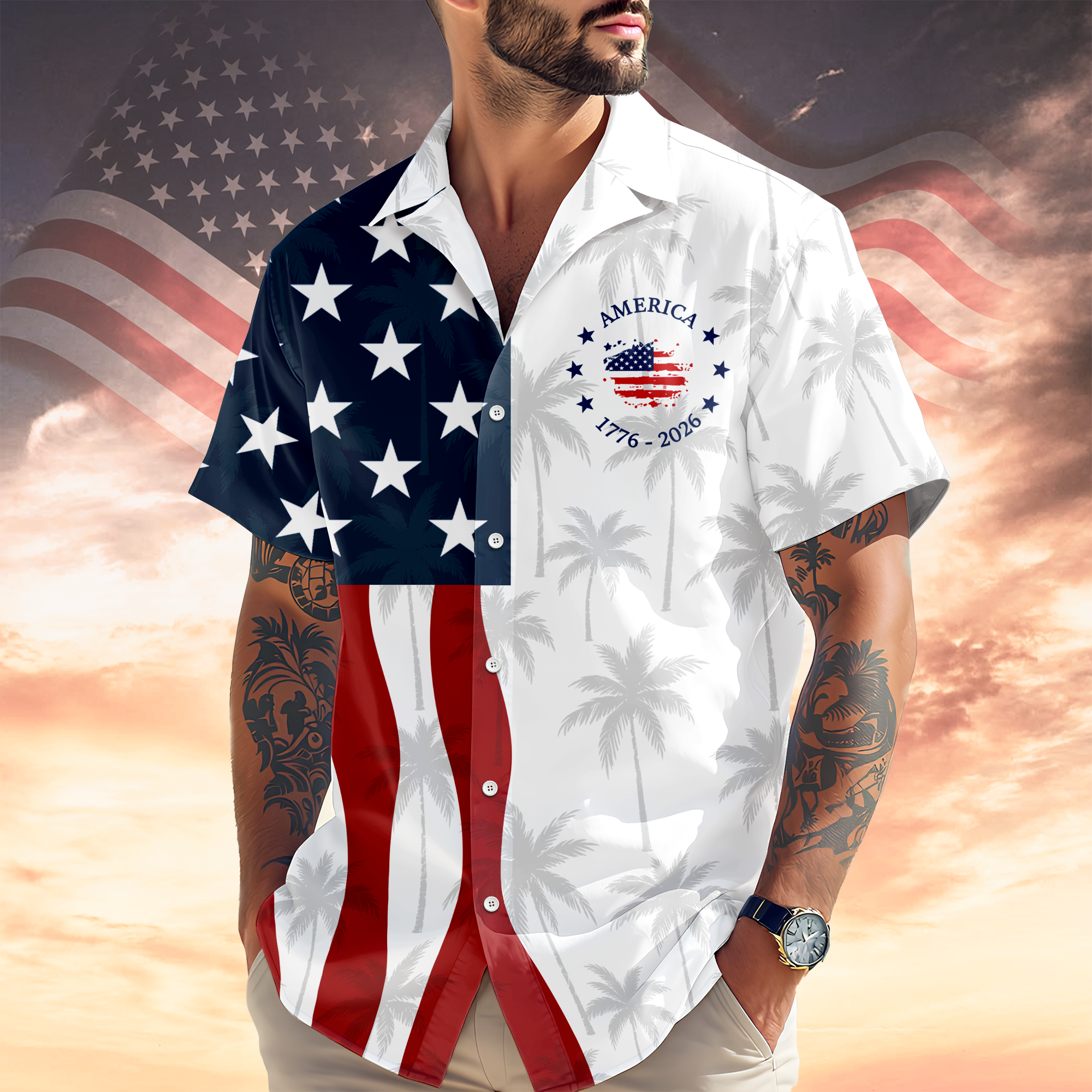 250th Anniversary America Hawaiian Shirt, Patriotic USA 1776-2026 Aloha Shirt TH10 170145