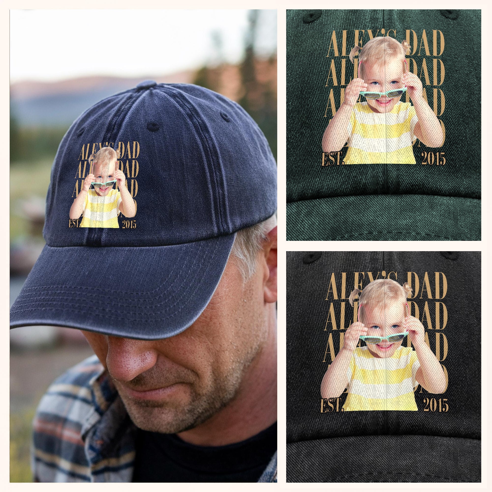 Personalized Vintage Photo Dad, Mom Washed Denim Baseball Cap TH10 170103