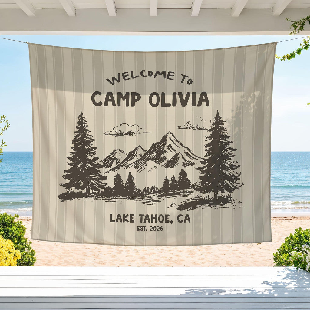 Personalized Welcome To Camp Tapestry Banner - Decorations Camping Decor, Bachelorette Banner HO82 903046