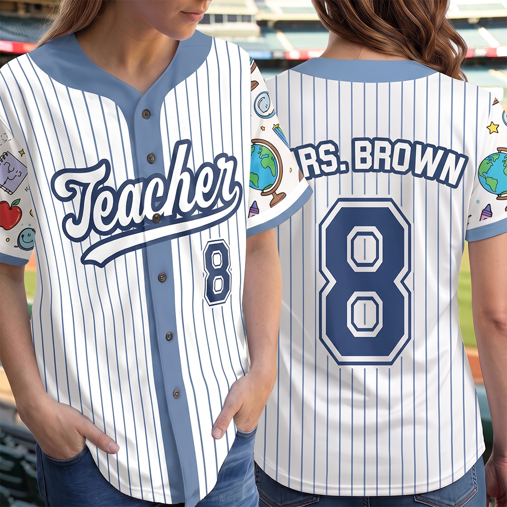 Personalized Teacher Jersey, Custom Name Number Baseball Shirt for Teachers, Back to School Appreciation Gift CH07 180042