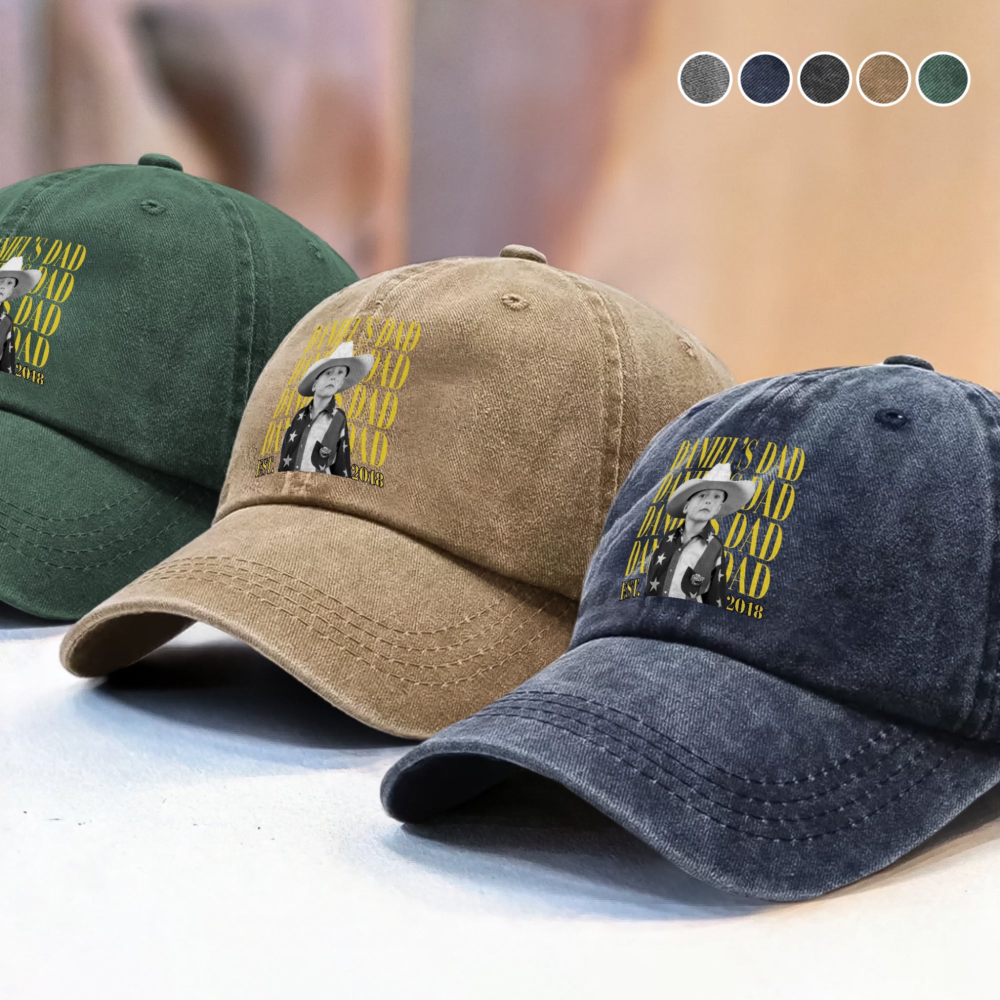 Personalized Vintage Photo Dad, Mom Washed Denim Baseball Cap TH10 170103