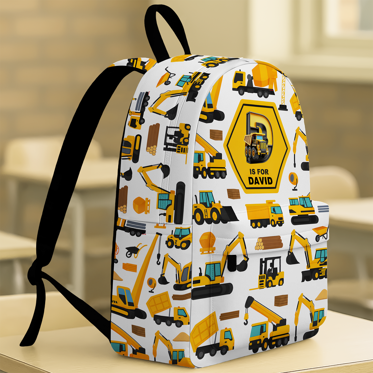 Custom Name Construction Vehicles Truck, Unicorn Letter Backpack For Kids HA75 921656