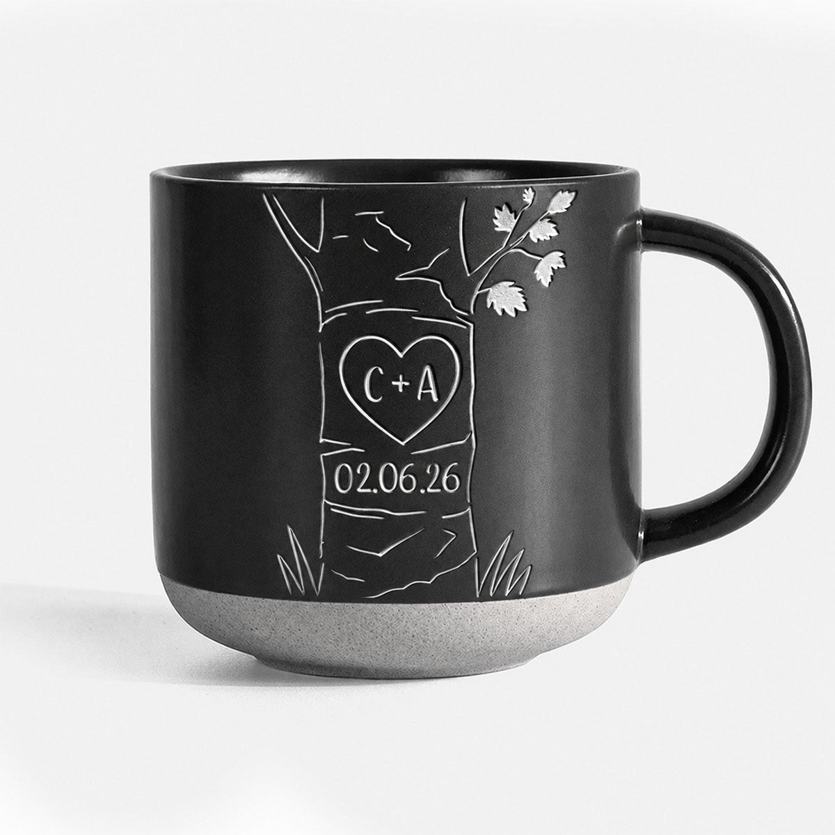 Personalized Engraved Pottery Mug For Couple, Wedding Gift, A Heart Tree Mug TH10 170351
