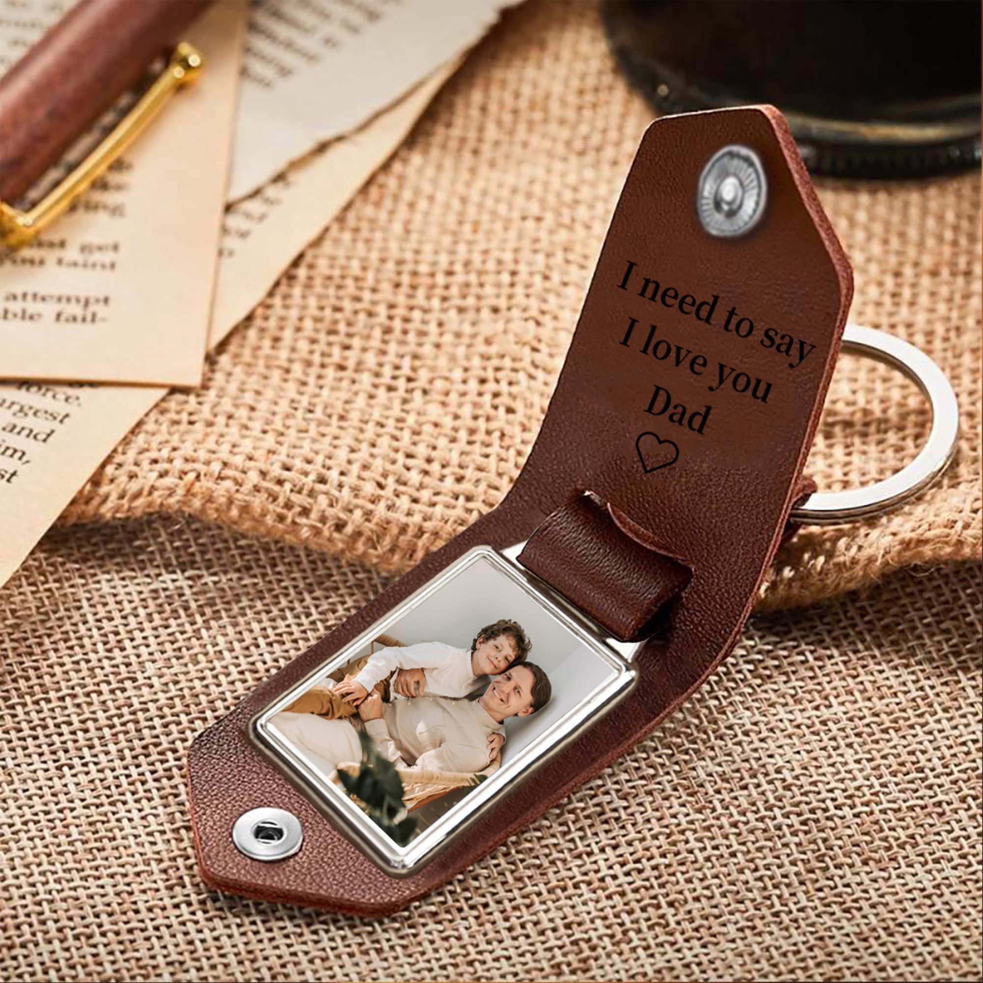 Custom Photo I Love You Daddy Metal Tag Leather Keychain - Father's Day Gift LM32 669139