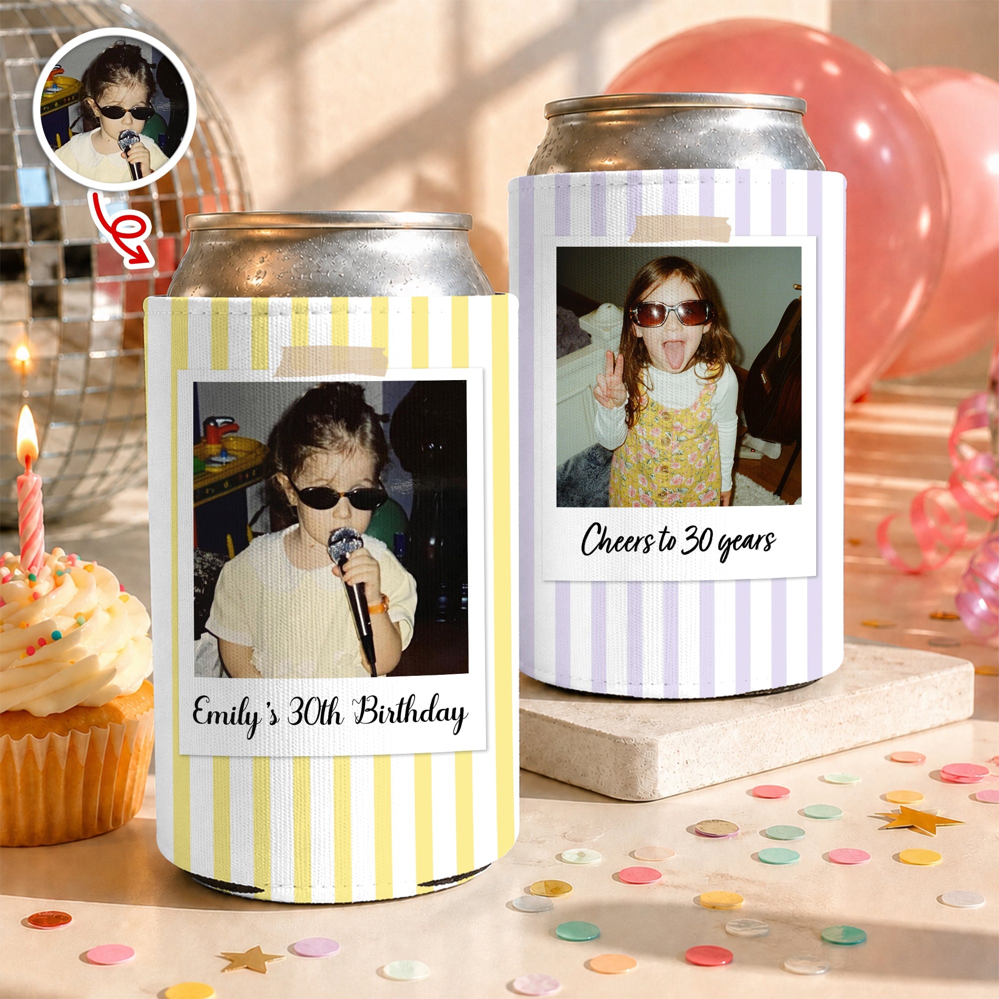 Personalized Childhood Photo Birthday Can Cooler, Custom Photo Birthday Can Coolers, Birthday Drink Holder HO82 903008
