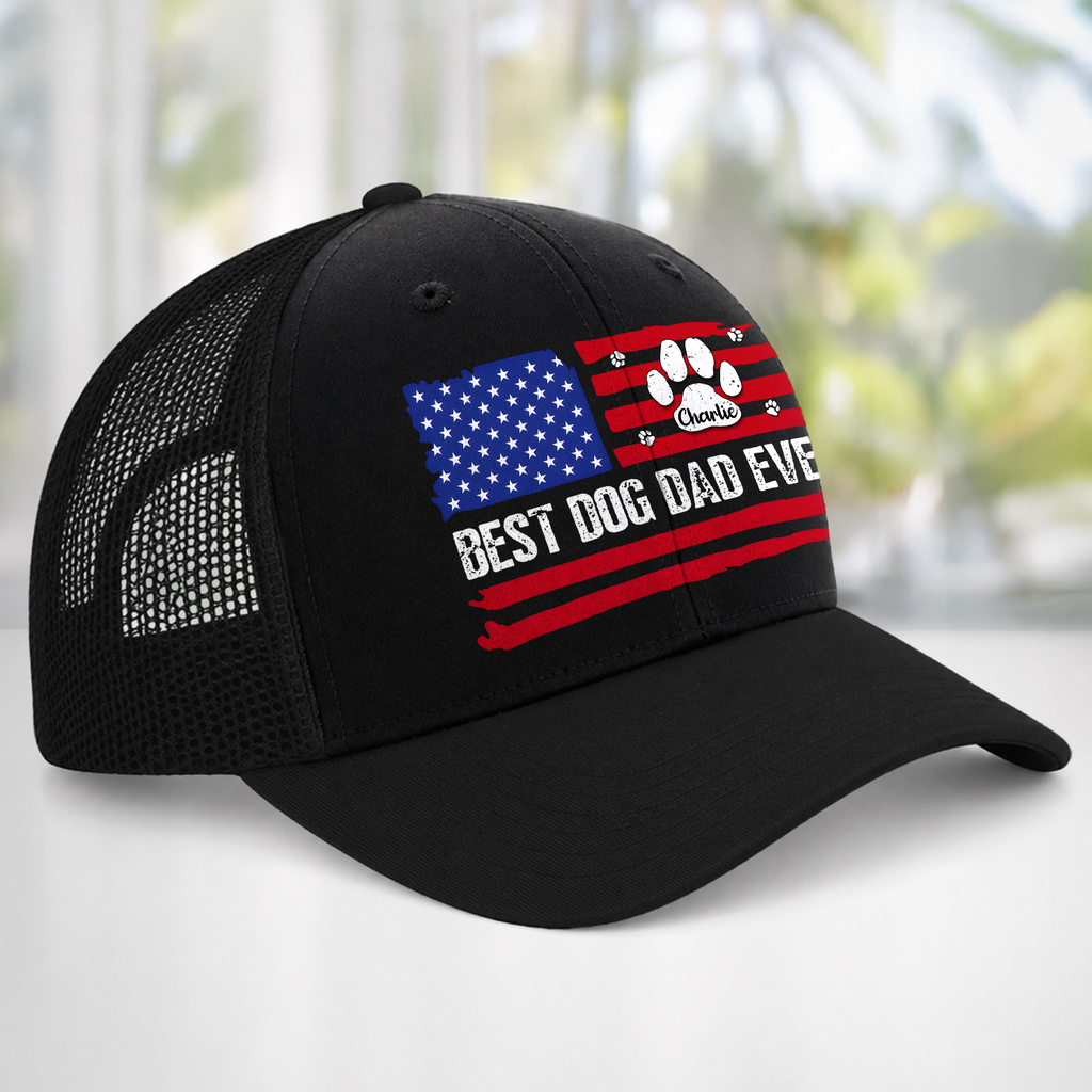 Personalized Best Dog Dad, Dog Mom Ever America Flag Trucker Hat For Dog Lover TH10 170267