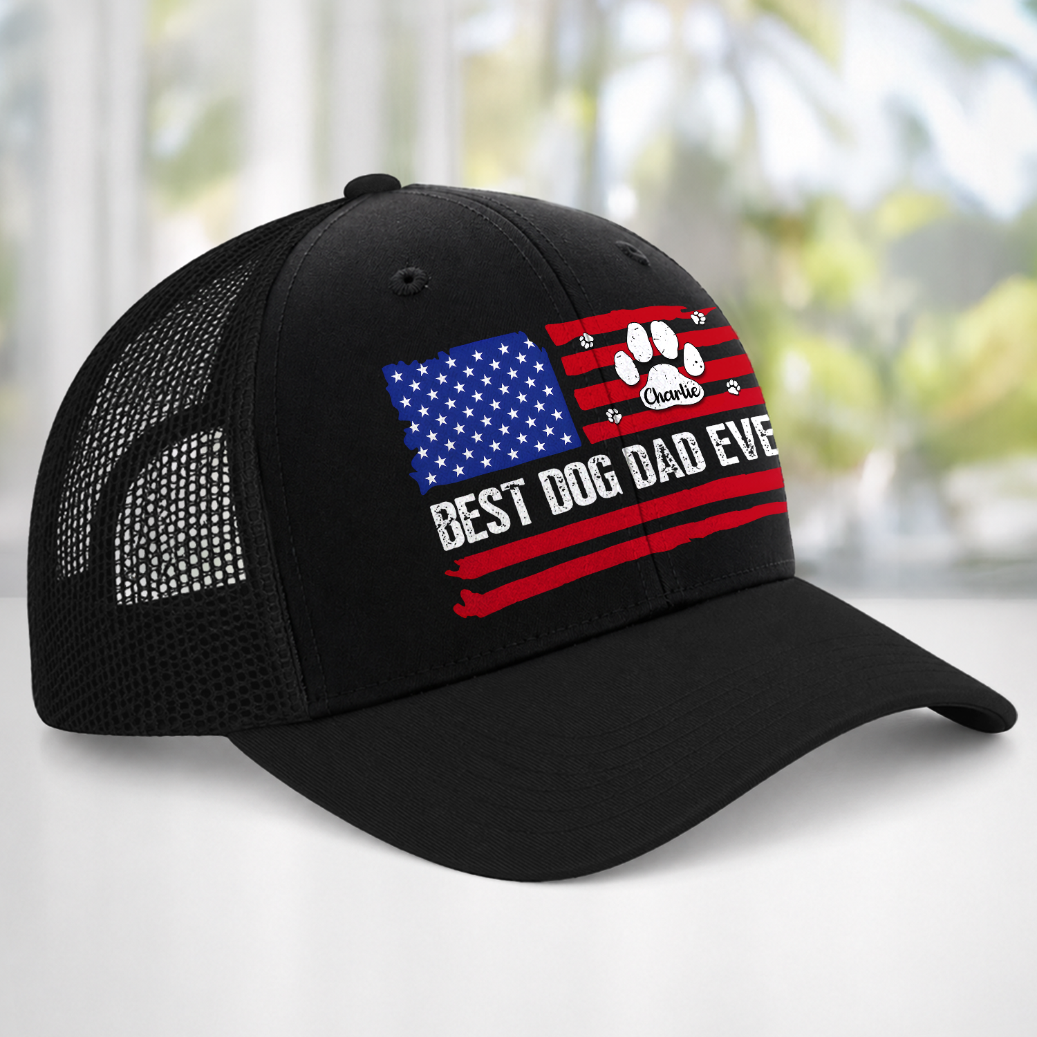 Personalized Best Dog Dad, Dog Mom Ever America Flag Trucker Hat For Dog Lover TH10 170267