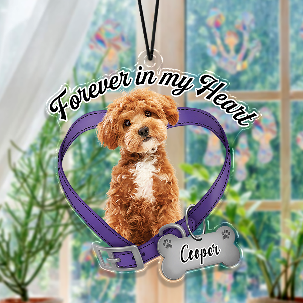 Custom Dog Photo Forever In My Heart Memorial Car Hanging CH07 180040
