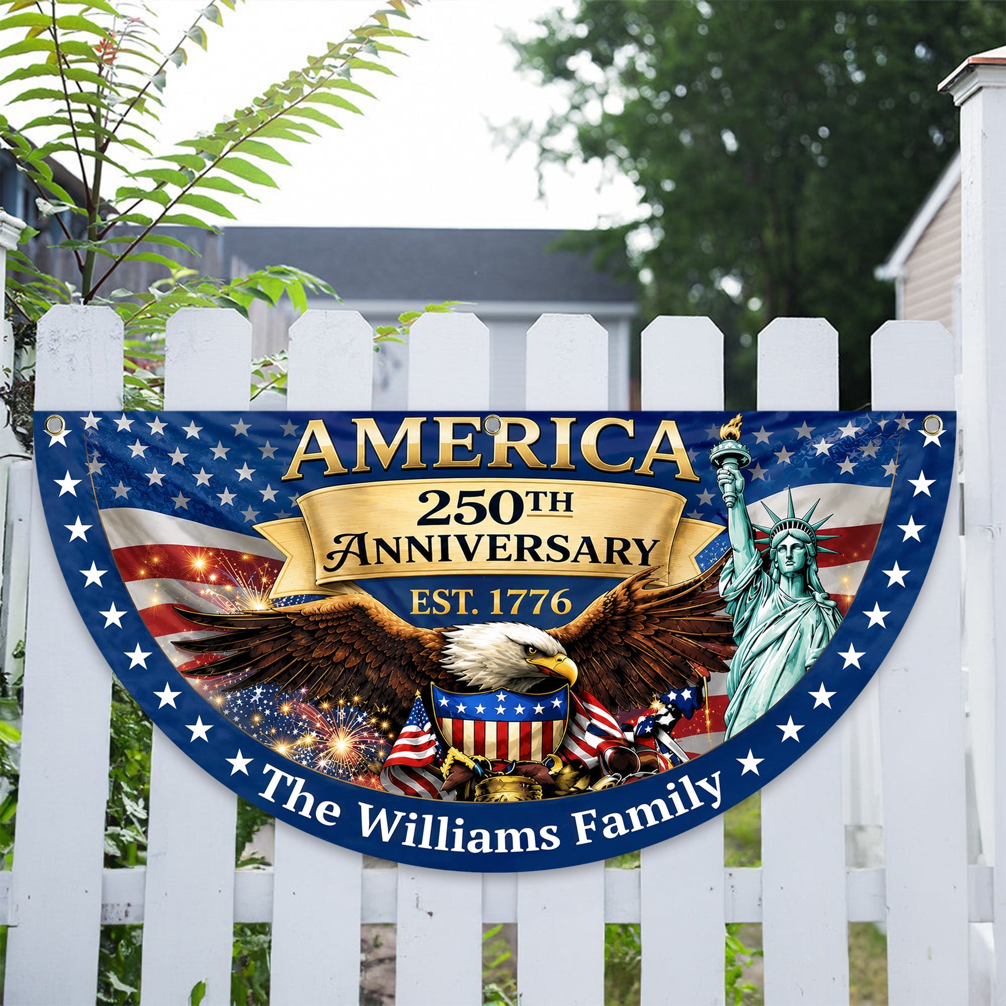 Custom Family Name USA 250th Anniversary Eagle Non-Pleated Fan Flag LM32 669171