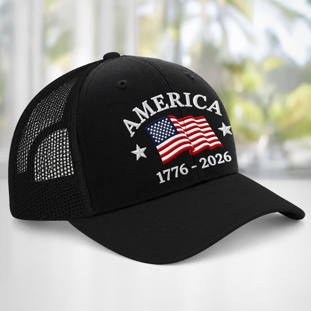 America Flag 1776-2026 250th Anniversary Embroidered Trucker Hat CH07 911926