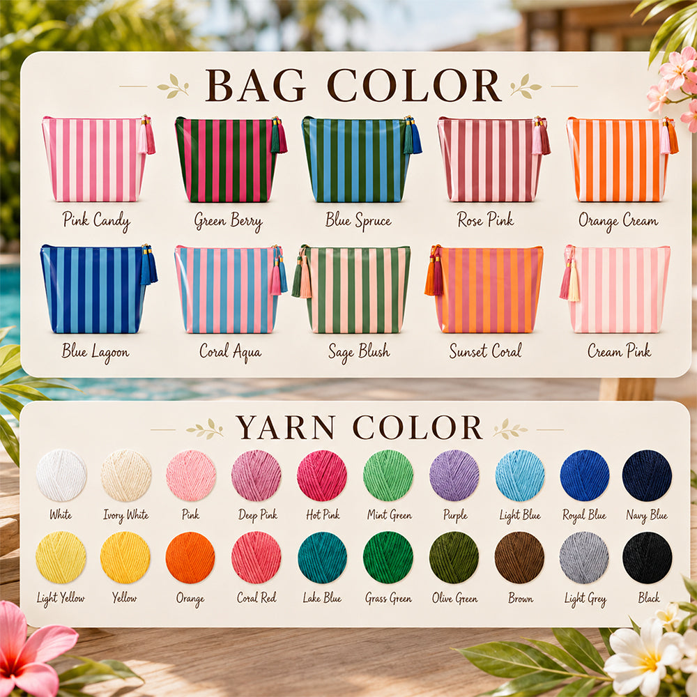 Custom Name Embroidered Waterproof Striped Cosmetic Pouch, Travel Makeup Bag For Summer Vacation CH07 180036